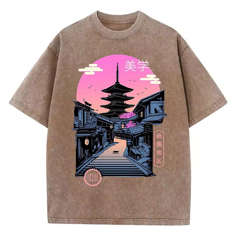 T Shirt Vintage Washed 100% Cotton T-Shirt Japanese Style Gothic Graphic Tee Casual Streetwear for Spring Summer