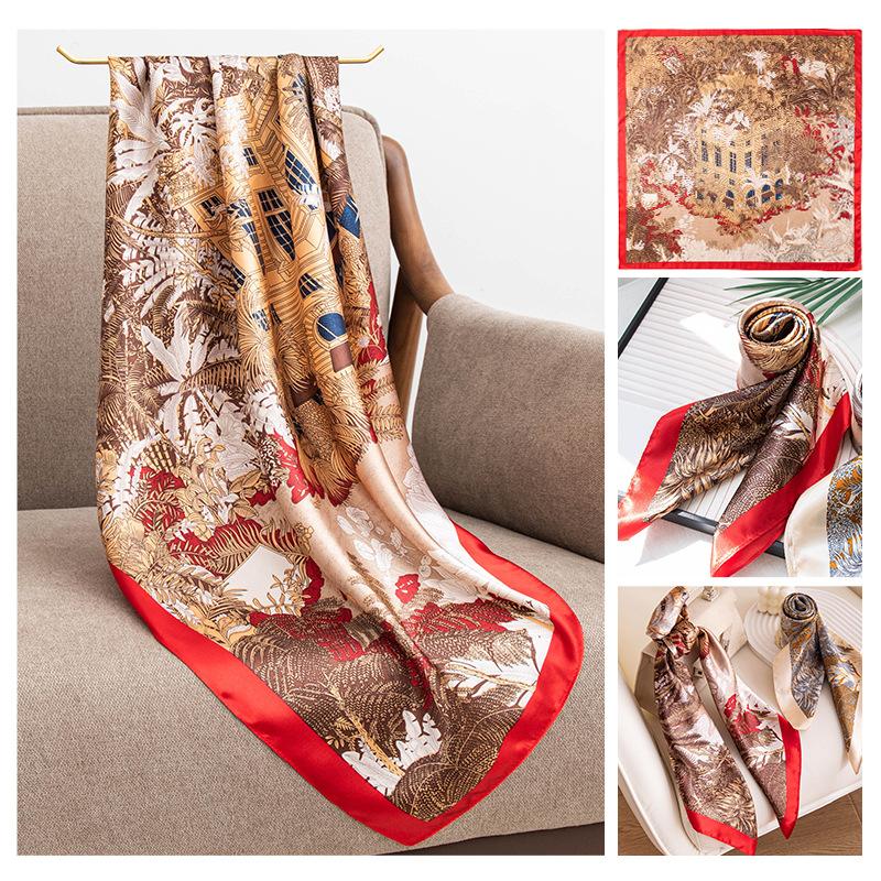 Spring and Summer New Polyester Silk Scarf Square Scarf High-end Simulation Silk Fashion Printed Scarf Women's Bag Small Shawl