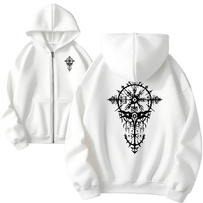 Ancient Viking Raven Print Hoodie Autumn Women's Hooded Sweatshirt Classic Dark Gothic Style Zip-up Coat Urban Jacket