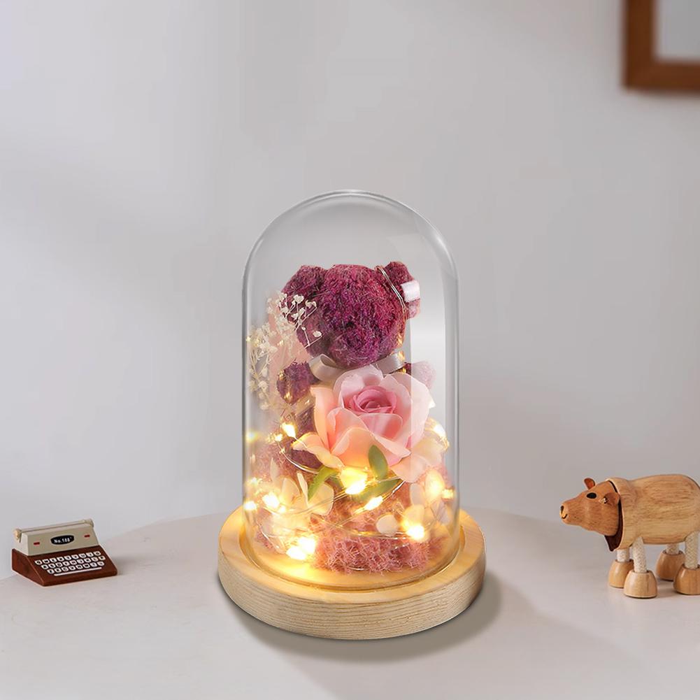 Rose Süßer Teddybär im Glas mit LED Niedlicher Bär Ewige Rose im Glas Konservierte Rosen Bären Geschenke für Freundin Liebhaber Geschenk