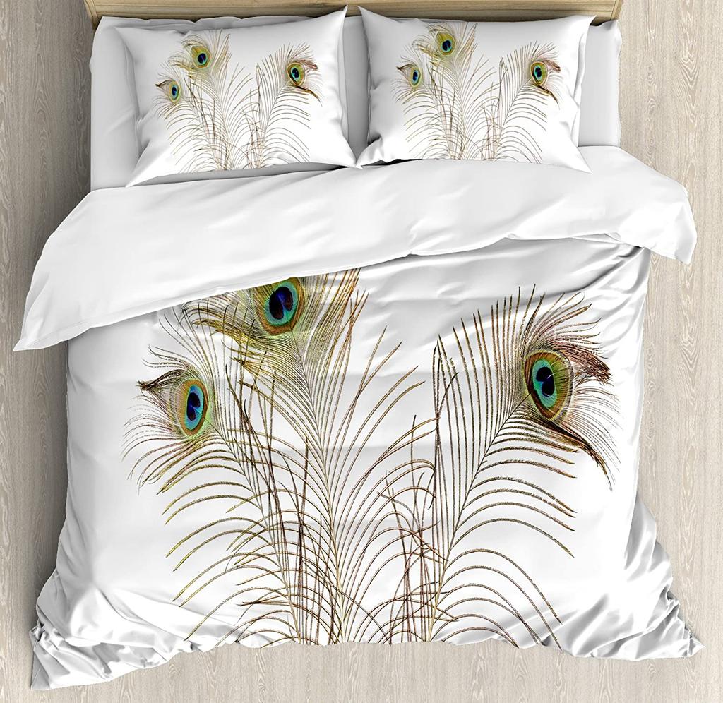 Peacock Bedding Set Peacock Tail Feathers Tropical Exotic A 3pcs Duvet Cover Set Bed Set Quilt Cover Pillow Case Comforter Cover
