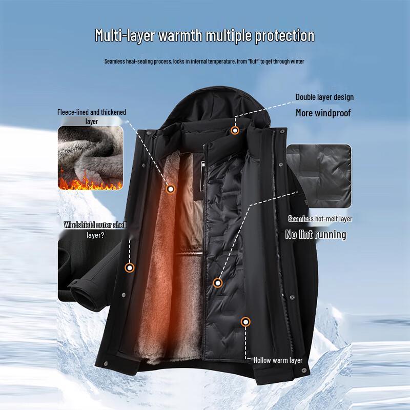 Men's 3-in-1 Detachable Hood Goose Down Winter Parka
