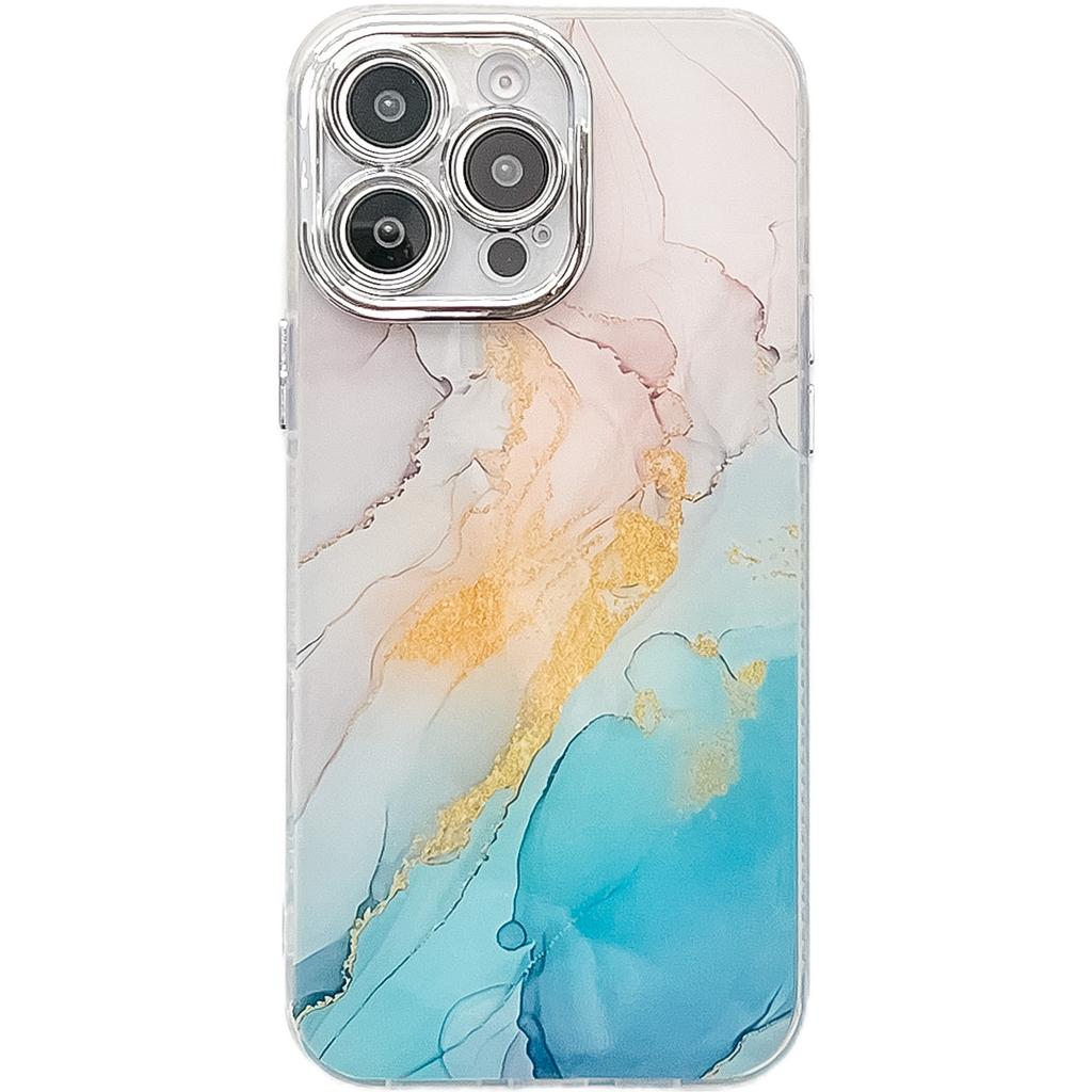 This Is A Fashionable and Light Luxury Electroplated Protective Case Suitable for IPhone16Promax with A Marble Texture
