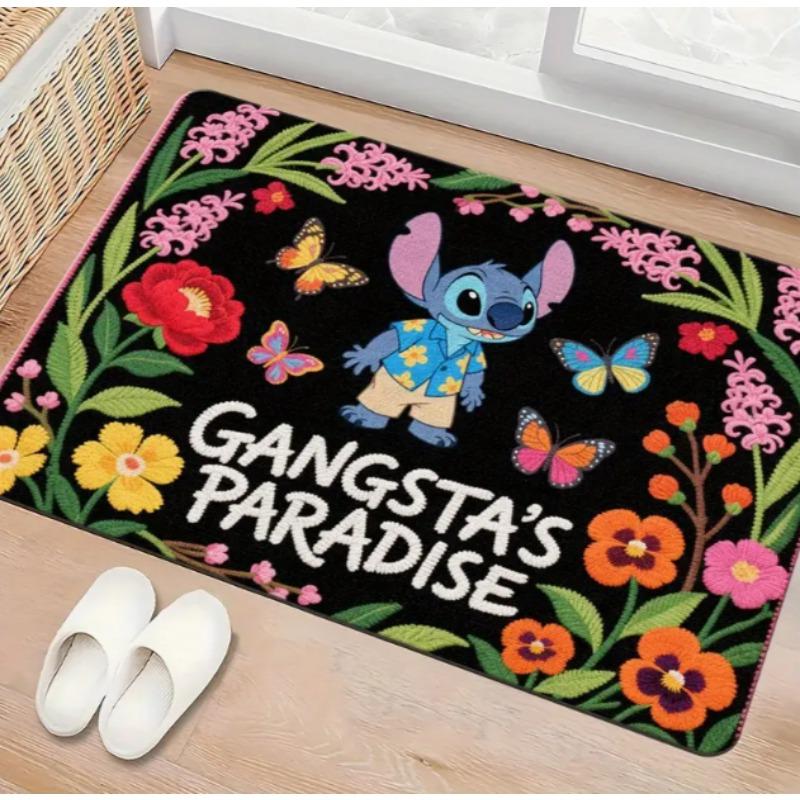 Stitch Welcome Door Mat Non Slip Polyester Floor Mat Flowers and Butterfly Entrance Bathroom Entrance Home Decoration  Rugs