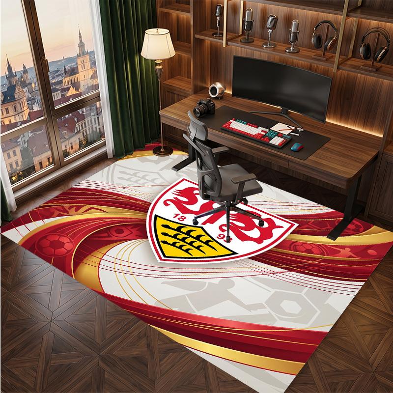 VfB Stuttgart Football Print Crystal Velvet Rug, Comfortable Water Absorbent Non Slip Indoor Floor Carpet