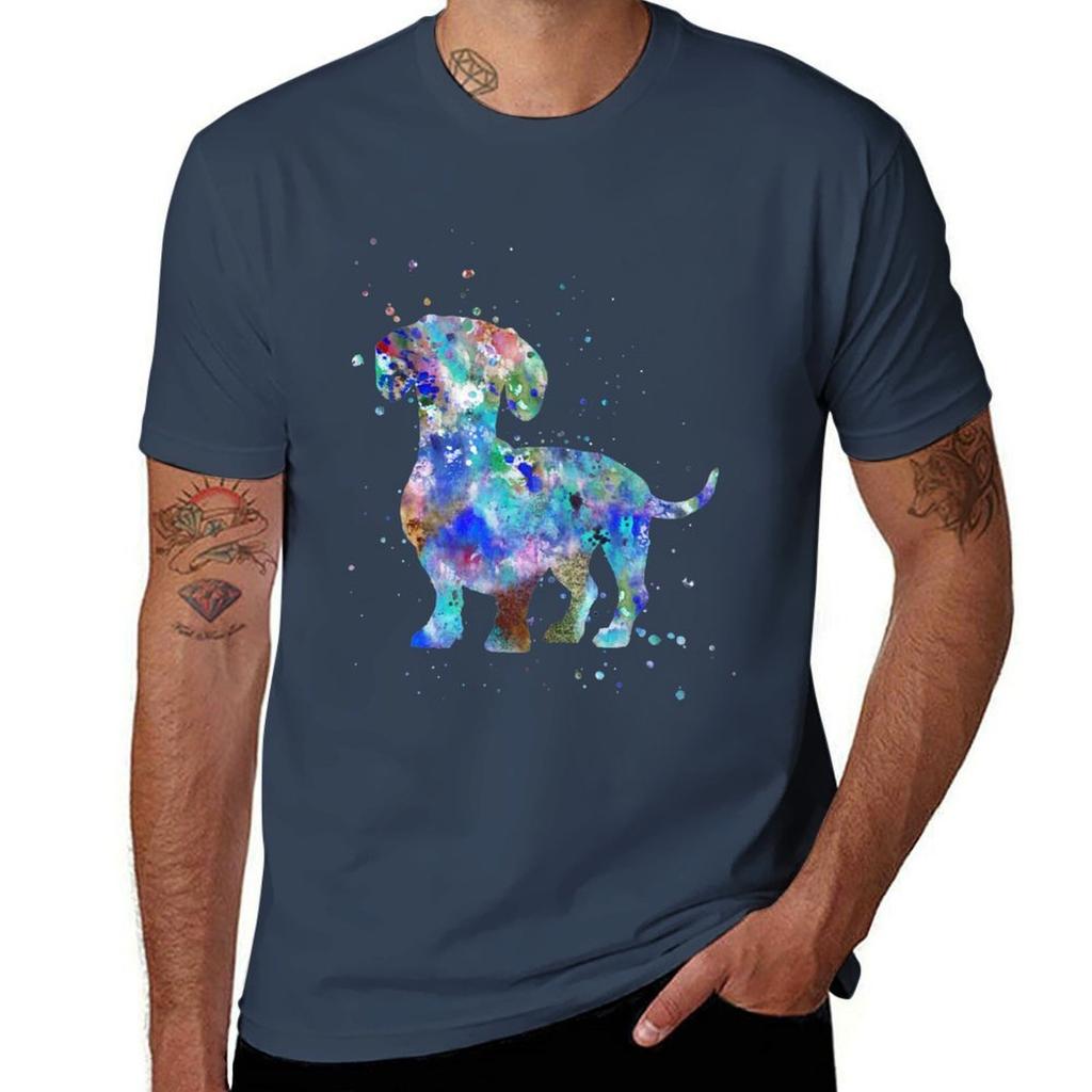 Dachshund Dachshund Dog Watercolor Print Dachshund Art Tshirt All Match Basic Short Sleeve Top