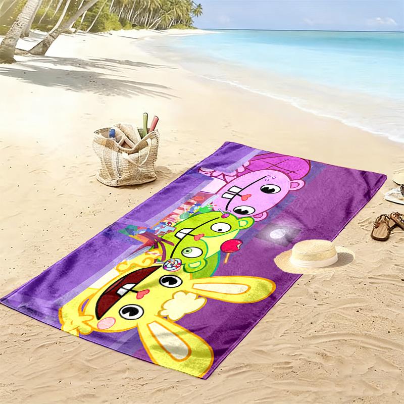 Serviette de plage Happy Tree Friends Impression plate 2D, Grande serviette douce à séchage rapide pour la plage, le camping, la natation. NSTJ0928233