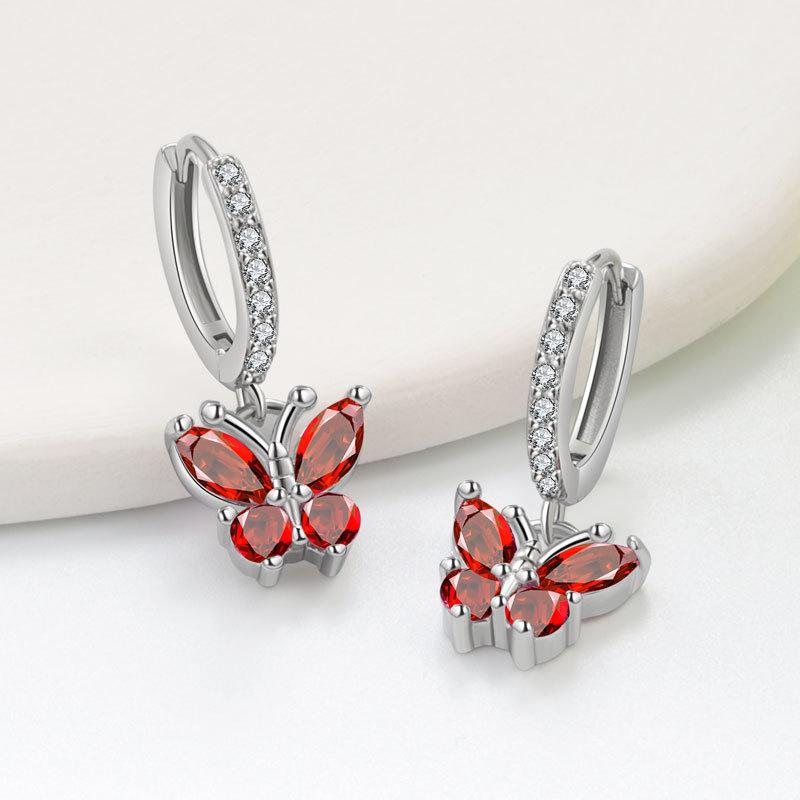 

Exquisite Butterfly Zircon Earrings With Twelve Birthstones Fashionable And Simple Ear Clips Jewelry For Women