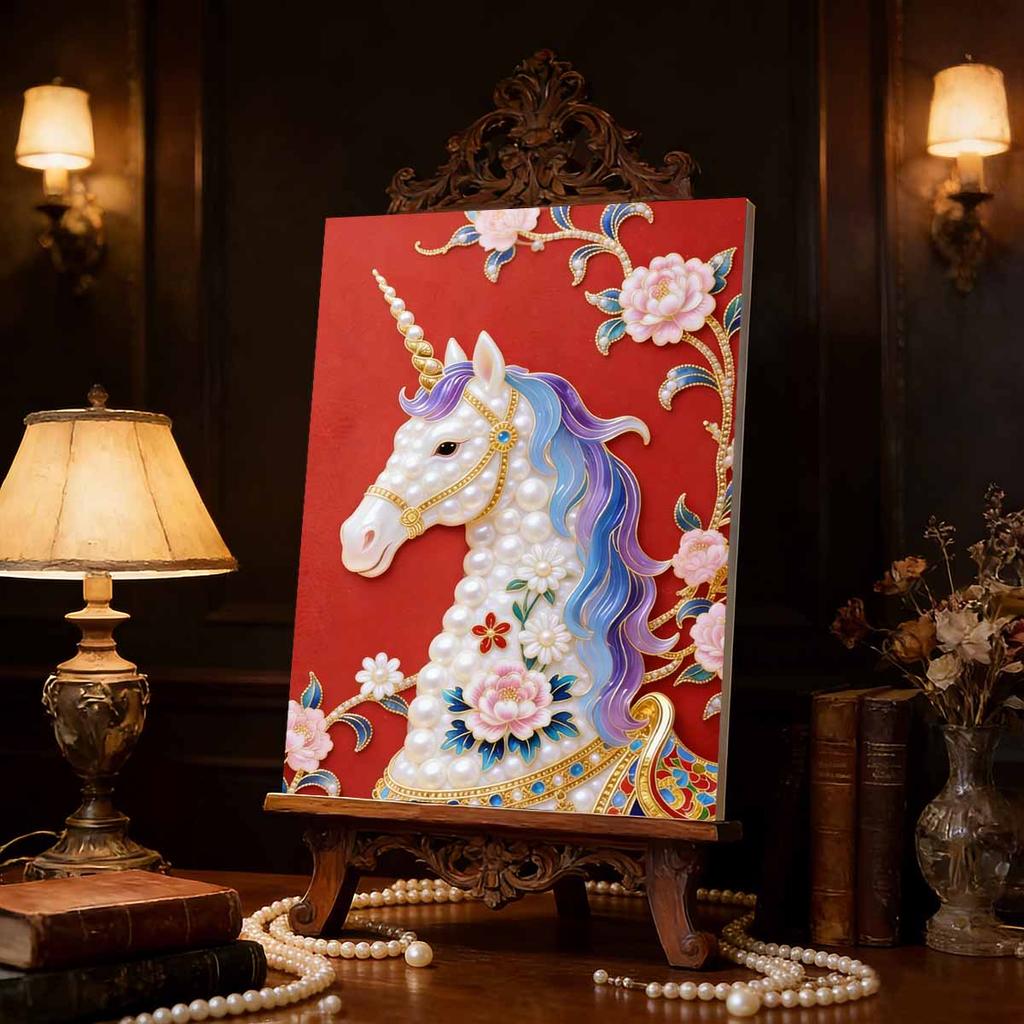 DIY Pearl Painting Set White Horse Pattern Home Decoration Handmade Sticky Diamond Creative Canvas Pearl Art Painting Crafts Perfect Gift