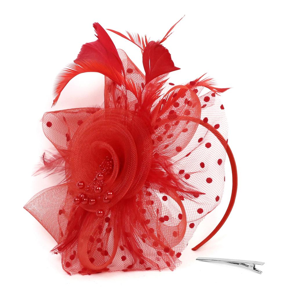 Wedding Fascinator Hat Cocktail Tea Party Headband Feather Headpiece & Gloves Set  for Women Girls