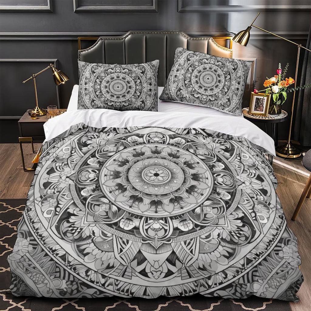 3D Digital Printing Mandala Series Quilt Cover Pillowcase Two Or Three-Piece Set Polyester Abraded