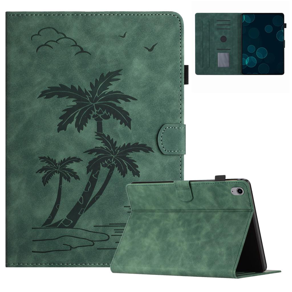 For iPad Mini (2024)/mini (2021) Smart Case PU Leather Coconut Tree Imprinted Tablet Cover with Card Holder
