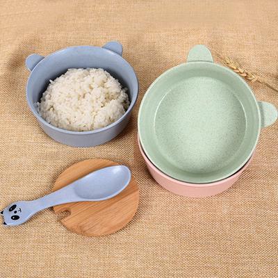 2Pcs/Set Panda Straw Food Bowl Wheats Cute Feeding Spoon Tableware