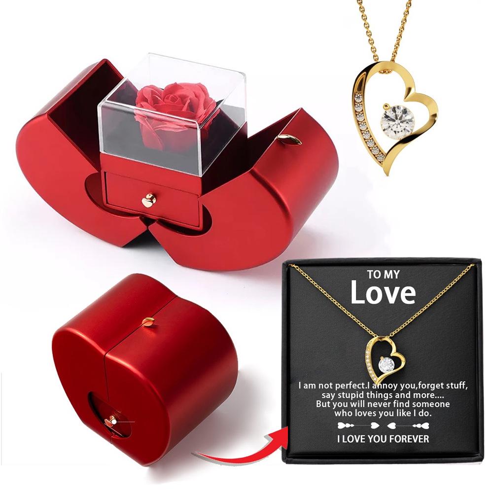 Hollow Heart Women's Necklace with Light Luxury Jewelry Box - Perfect for Qixi, Valentine's Day, New Year, and Christmas Gifts