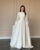 Rochie Lanternă Perlată Rochie Albă de Nuntă Rochie cu Gât Rotund