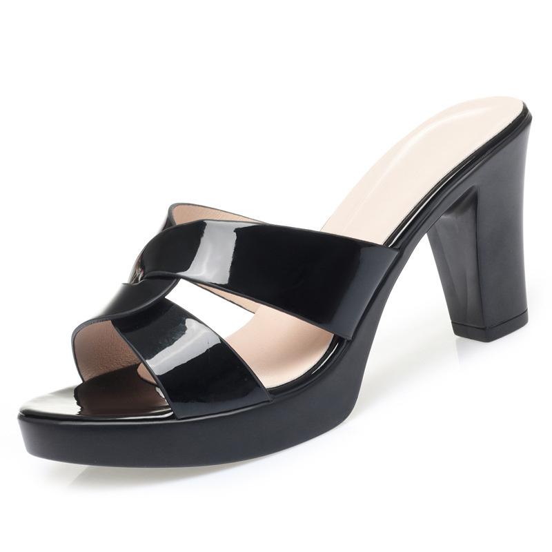 Fashion Summer New Fashion Elegant Lacquer Leather Outdoor Wear Soft Bottom Slipper for Women 2024 Fish Mouth High Heel Sandal