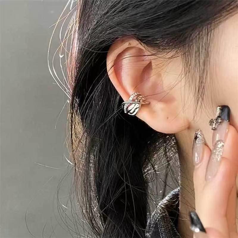 Elegant Zircon Stacked Ear Cuff: Trendy, Non-Piercing Multi-Layer Metal Earrings