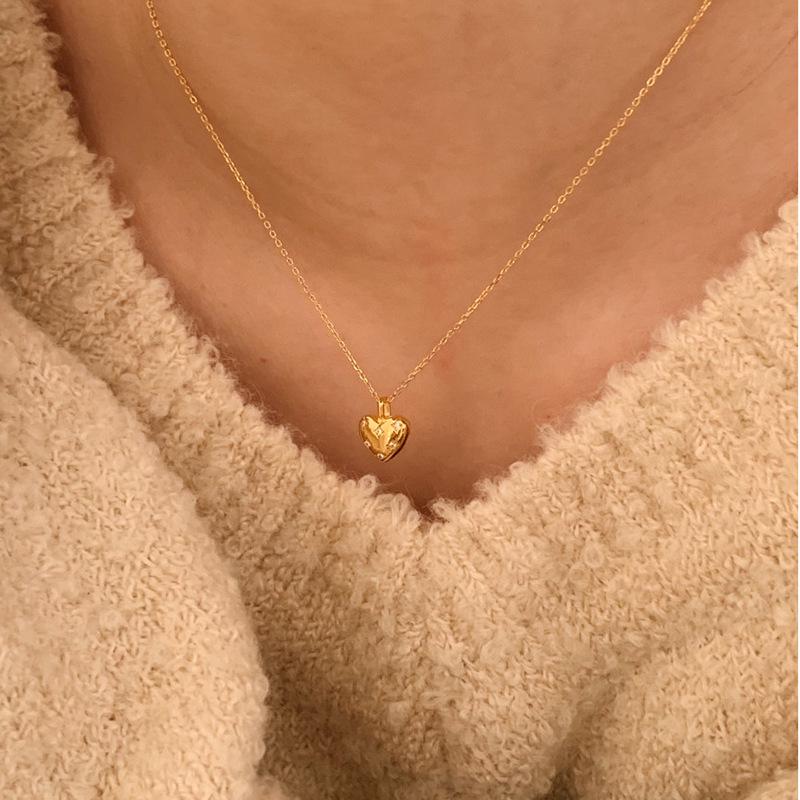 Damen Retro Diamant Herz Schlüsselbeinkette Halskette - Leichter Luxus Edelstahl 2023