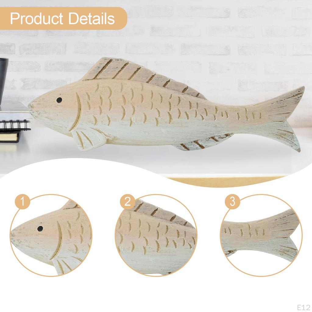 Fish Statue Wooden Figurine Birthday Gift Sculpture Ornament for Living Room Cafe Table