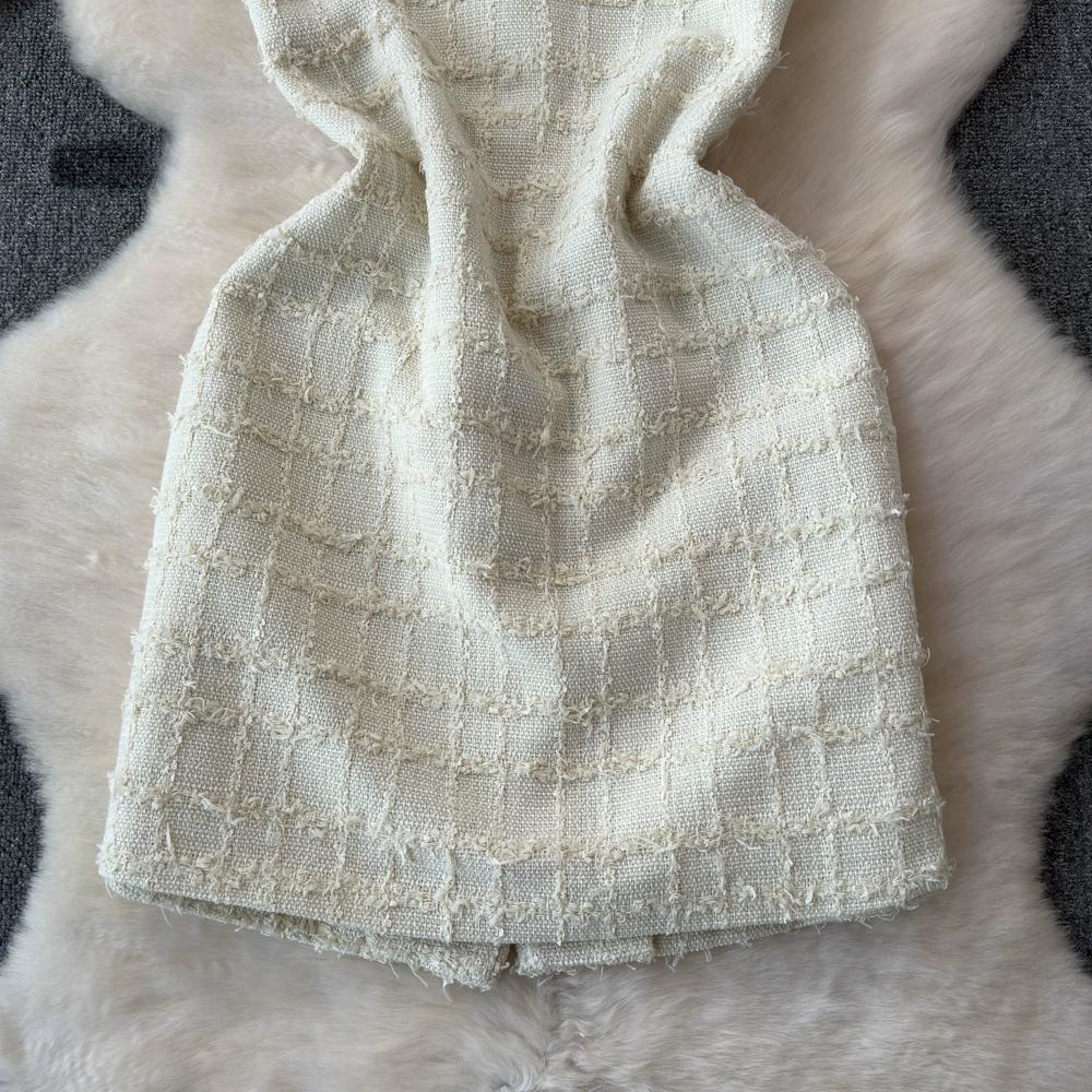 Letní ženy Sladké kostkované tvídové tvídové šaty do kanceláře Work Party Mini Krátká vesta