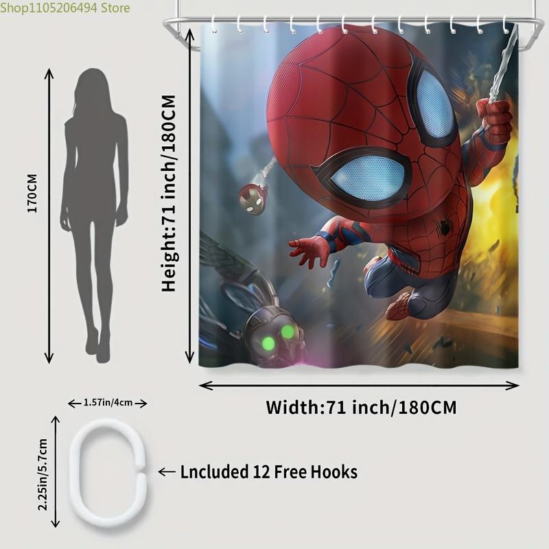 1 ks Sprchový závěs do koupelny Marvel Spider-Man - Polyester, Včetně 12 háčků, Živý kreslený design se Spider-Manem v akci