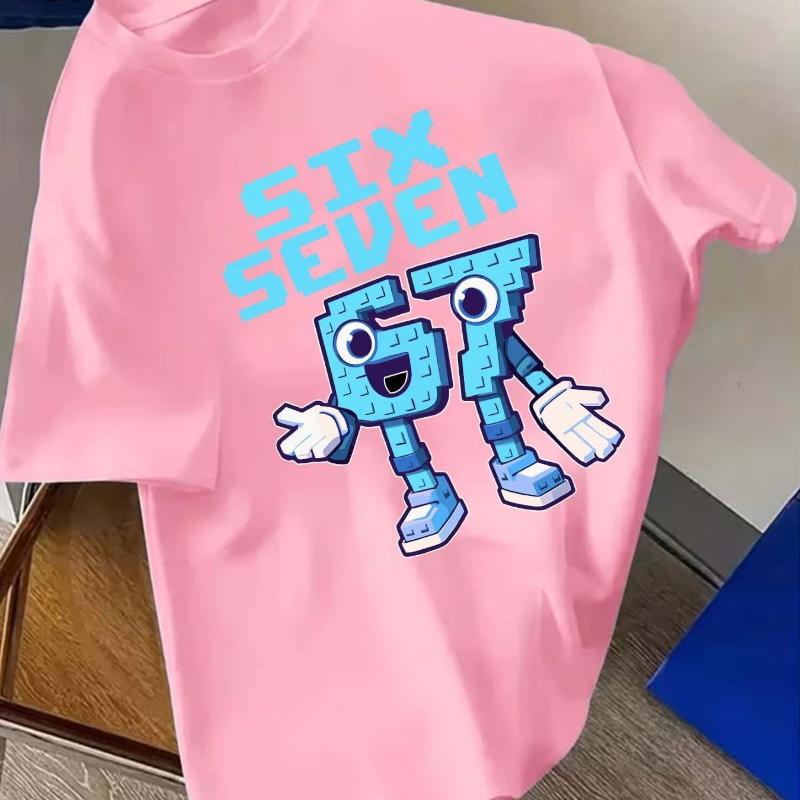 

Pattern Printed Children T-shirt Casual Sports Short-Sleeve Soft Fabric Clothing for Boys and Girls Tee Top 150 розовый