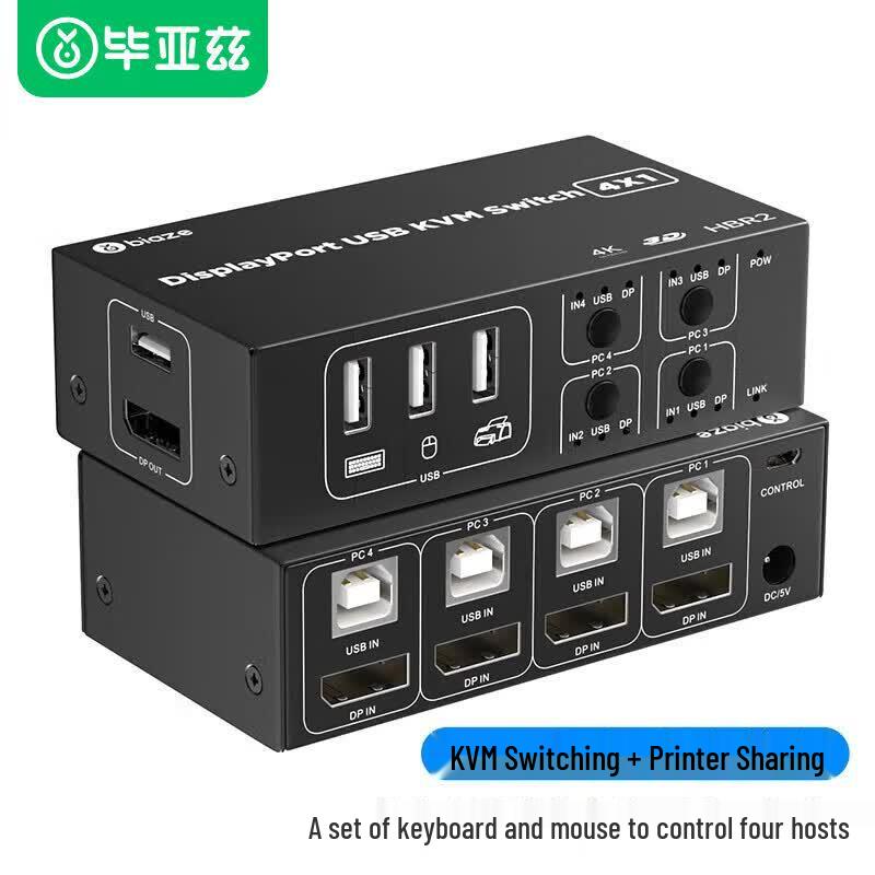 Biaze KVM07 4-Port 4K 60Hz DisplayPort KVM Switch