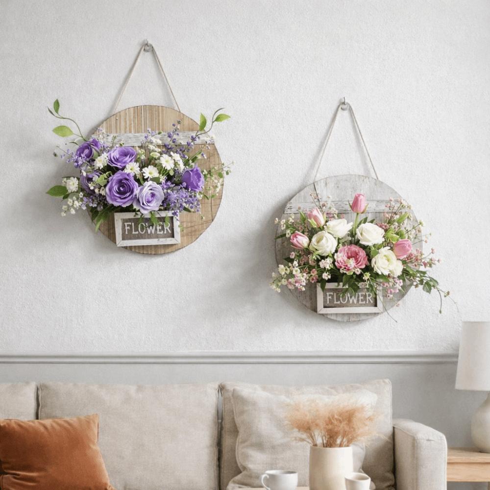 Creative Wood Wall Decoration Flower Basket Wall Mounted Round Wall Hanging Planter Decorative Dried Flower Basket Living Room