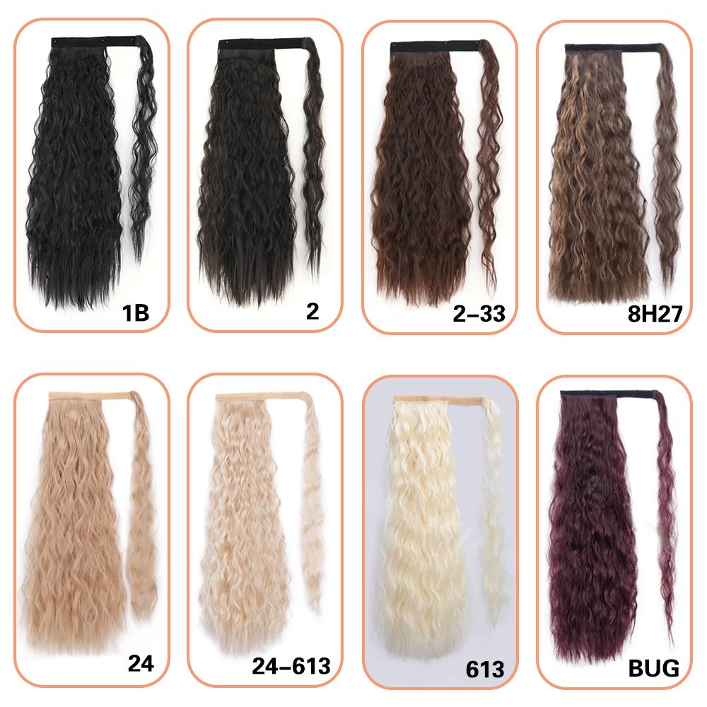 Synthetische Lange Mais Lockige Pferdeschwanzverlängerungen Schwarze Perücke Wickel-Clip-In Pferdeschwanzperücke für Frauen Alltagskleidung