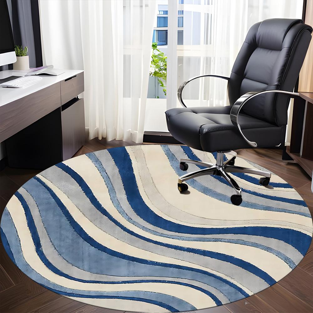 1pc Ocean Waves Office Round Area Rug, Under Office Chairs Bedroom Living Room Home Decor, Room Deco, Available in Various Sizes