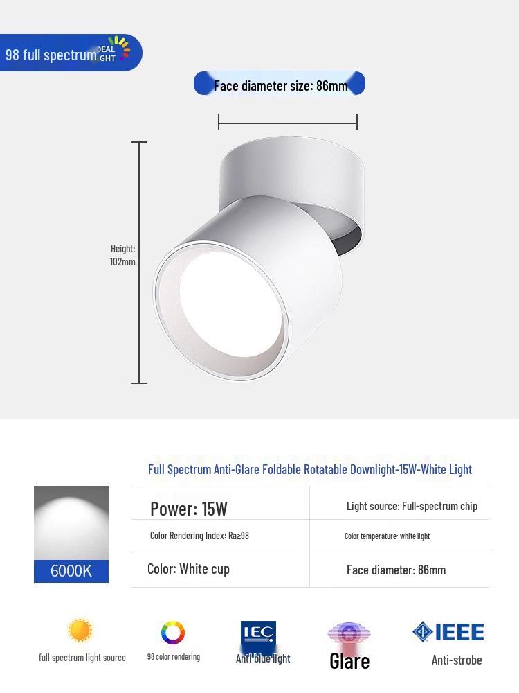 Adjustable Angle Surface-Mounted Downlight for Bedroom and Corridor