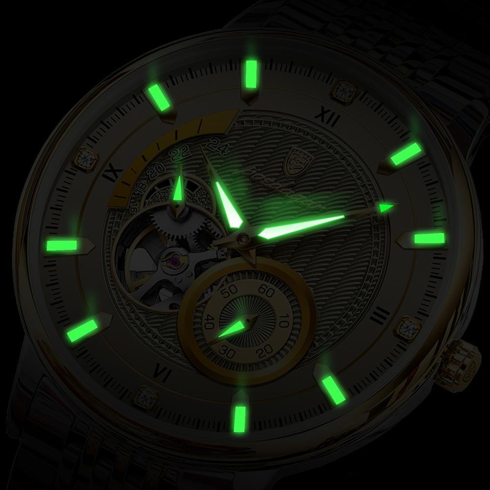 POEDAGAR Moda İş Erkek Saati Su Geçirmez Aydınlık Oyuklu Tourbillon Erkek Saat Otomatik Mekanik Saatler