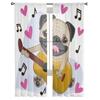 Durchsichtiger Vorhang mit Mops-Hund, Musik, lustig, für Wohnzimmer, Voile, für Fenster, Jalousien, Schlafzimmer, Tüll, Drapierung, Küche, Cortinas, Flurvorhänge