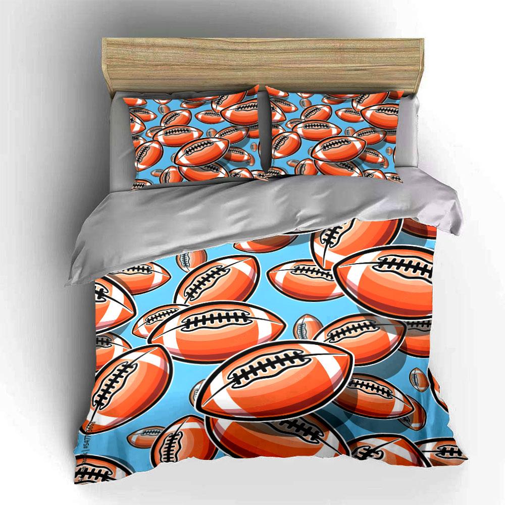 3Pcs Football Bedding Set, Cartoon American Football Pattern Print Duvet Cover + 2 Pillowcases, Sports Fan Decor, Great Gifts