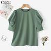 ZANZEA Women Casual Round Neck Loose Summer Short Sleeve Blouse