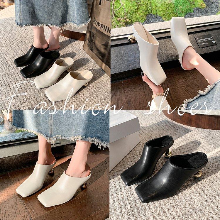 [Youshilai] Medieval wine glass and baotou slippers women's spring 2025 new temperament square head pedal