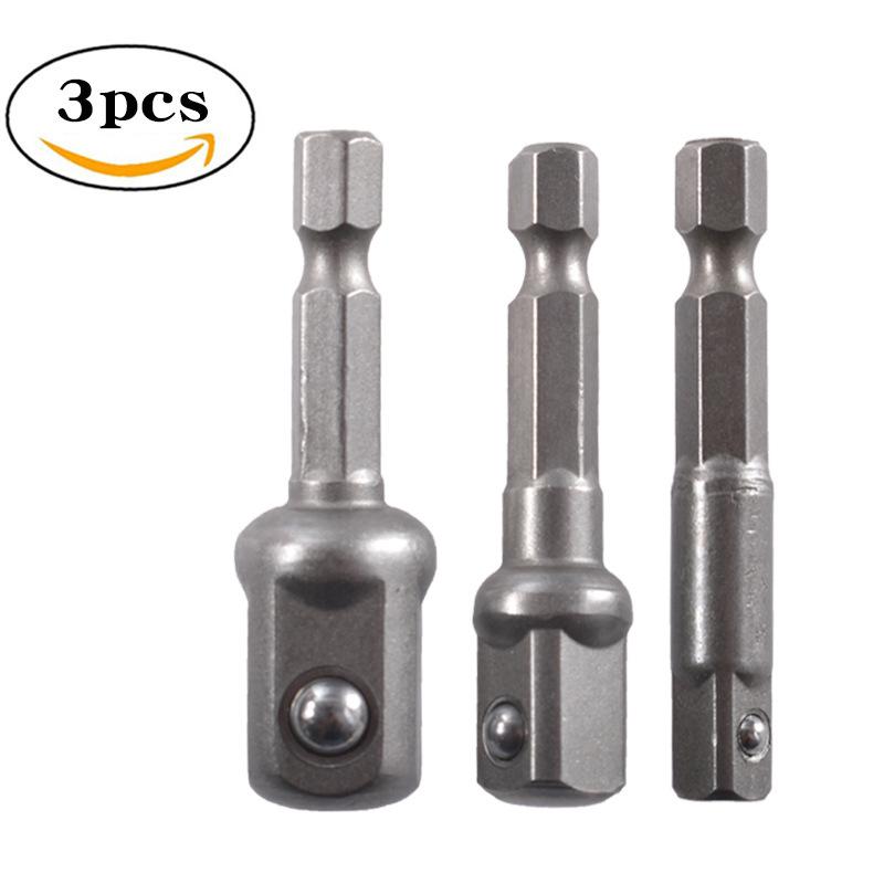 3 Pcs Drill Socket Adapter Impact Drill Extension Drill Bits Bar Socket Adapter 1/4 3/8 1/2 Size Hex Shank Square Head Drill Bit