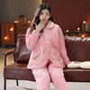 Pajamas women's winter thickened three-layer padded cotton and fleece to keep warm, large size can be worn outside coral fleece loungewear