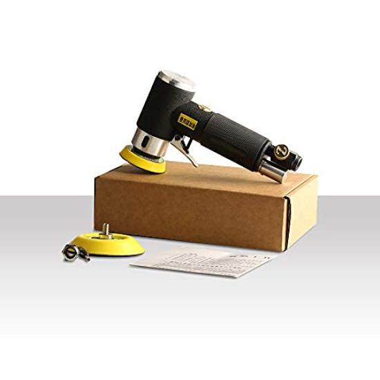 SPTA Air Angle Mini Pneumatic Hand Sanding Tool with and Grinding Random Orbital Air Sander with 9 Polishing 6 Wool and 18 Sanding Discs Sander,
