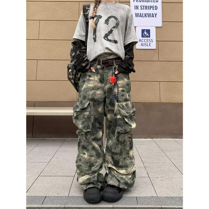 American vibe retro multi-pocket cannonball pants camouflage pants loose overalls casual couple trousers