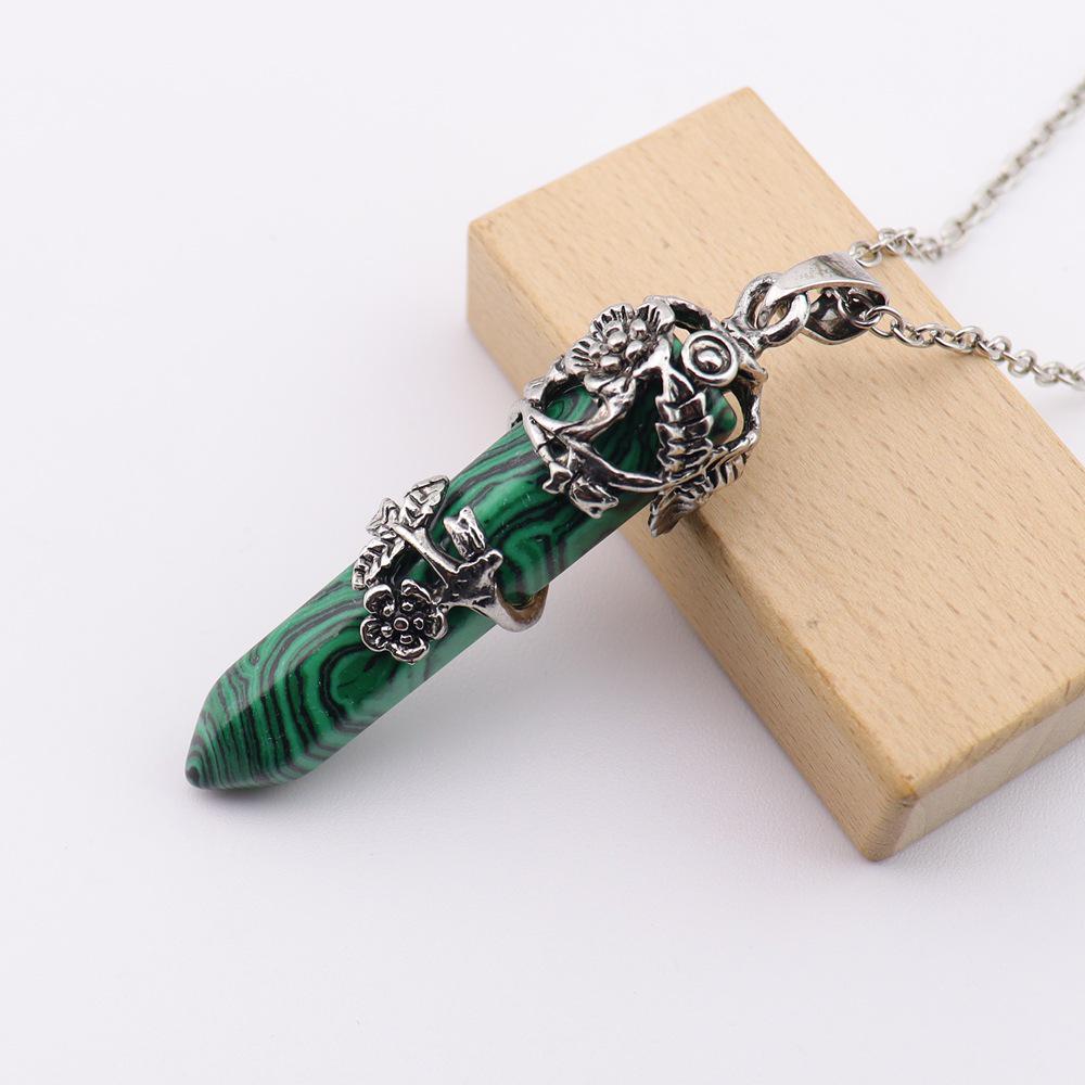 Натуральный кристальный кулон-ожерелье с розой и цветами сливы, шестигранная призма