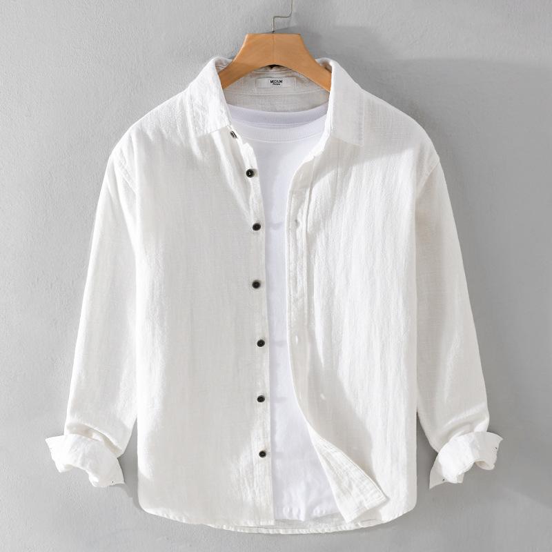 Men's Ramie Long-Sleeve Shirt - Spring/Autumn Casual Loose Fit, Youth Classic Style (Model 9798)