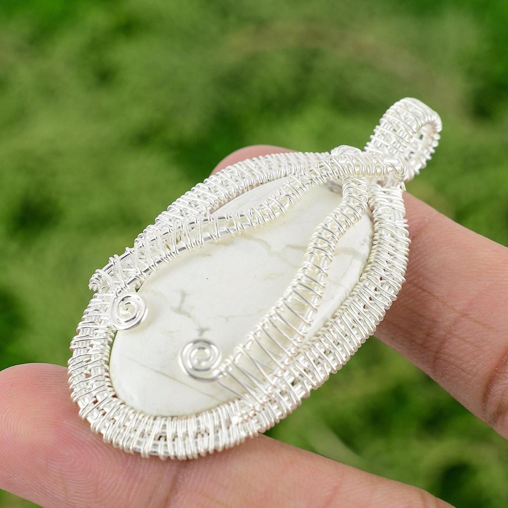 Daughters Day Sale 925 Silver Howlite Gemstone Sister Wire Wrap Pendant Jewelry