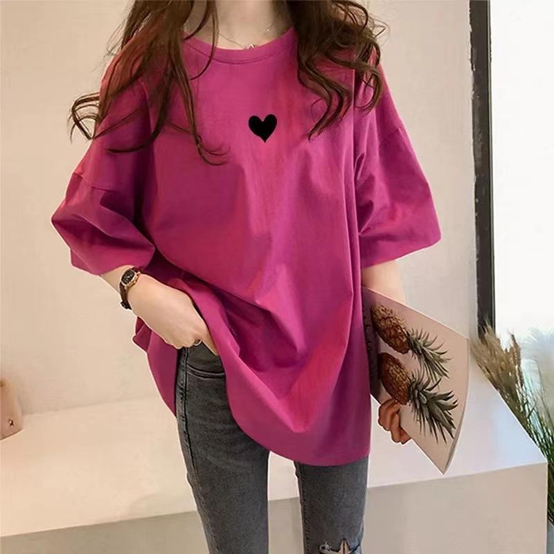 

2025 бавовняна футболка кольору пітаї жіноча з коротким рукавом з дизайнерським сенсом нішева футболка з принтом студентська вільна великого розміру мм топ 4XL