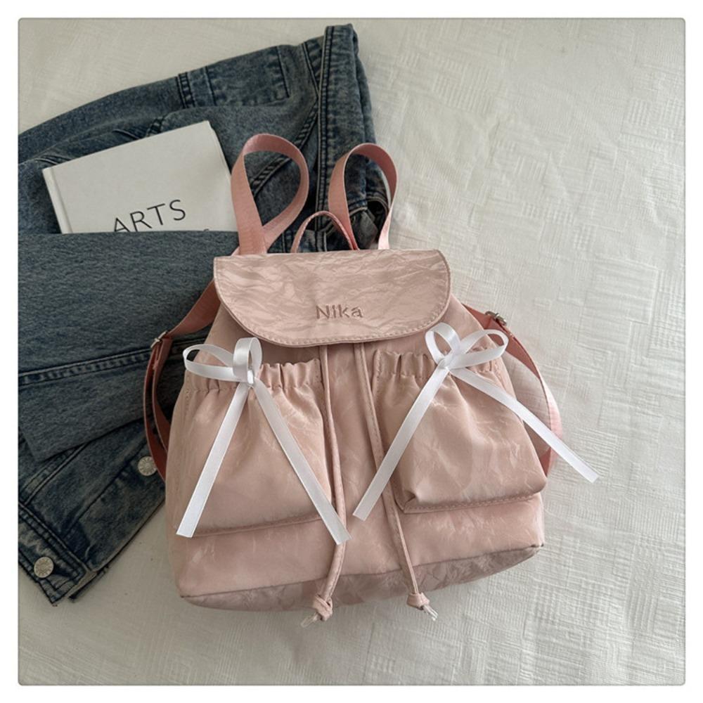 

Fashion Cute Knot Women s Backpack Drawstring Large Capacity Students Bookbag Solid Color School Backpack Travel розовый