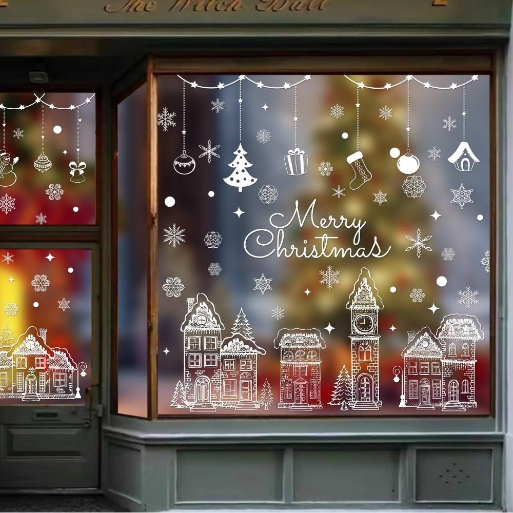 White Castle Christmas Window Sticker Self Adhesive Glass Stickers Shopping Mall