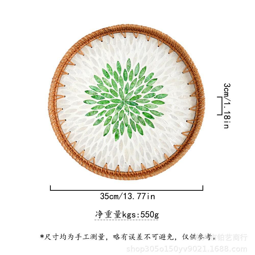Color Shell Jewelry Cosmetics Food Teacup Storage Trays Handmade Rattan Fruit Dessert Bread Pans Round Rattan Decoration Trays