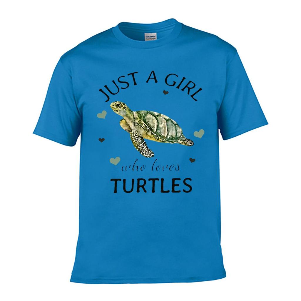 Just A Girl Who Loves Turtles Sea Turtle Hearts Unisex Summer Washed Tee Loose Distressed Top