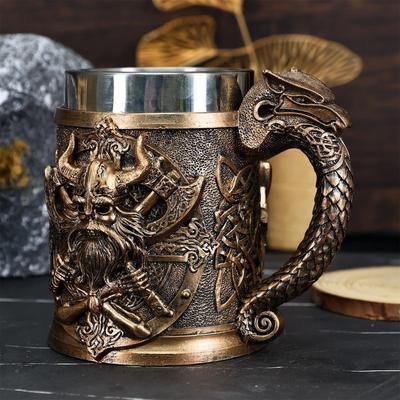 600ML Μεσαιωνική Valhalla Viking από ανοξείδωτο χάλυβα Nordic Viking Barrel Dragon Boat Warrior Horn Skull Κούπα μπύρας Κύπελλο καφέ μπύρας