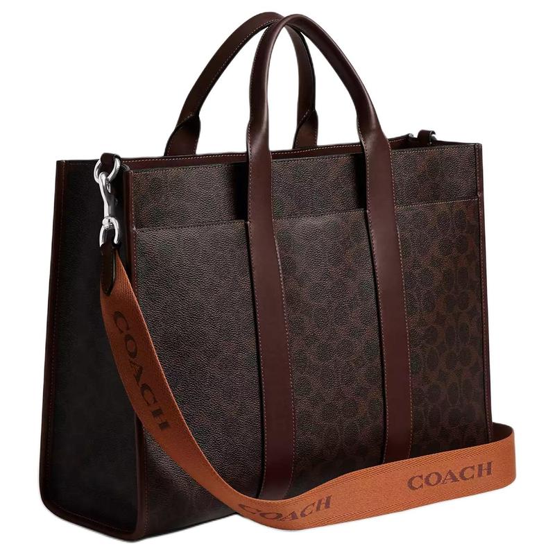 COACH WesleySignature 41 Finished Classic Presbyopia Print Design Tote Bag Tote Bag Shopping Bag Coated Canvas and Leather Handbag Large Men's Brown